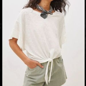 Anthropologie Pilcro Shelley washed top t shirt tee white tie large
